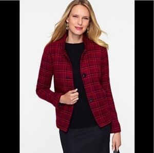 Talbots Woman Petites Red & Black Plaid Wool Blend Blazer Jacket Size 14WP #0456